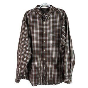 Abercrombie & Fitch Button Down Mens L Red Green Plaid Long Sleeve Cotton Shirt